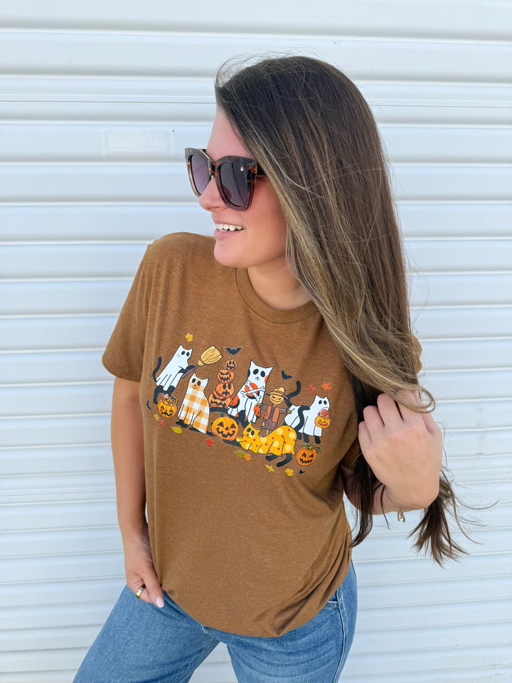 by PrepO: Halloween Ghost Cats Graphic Tee (Ships in 2-3 Weeks)