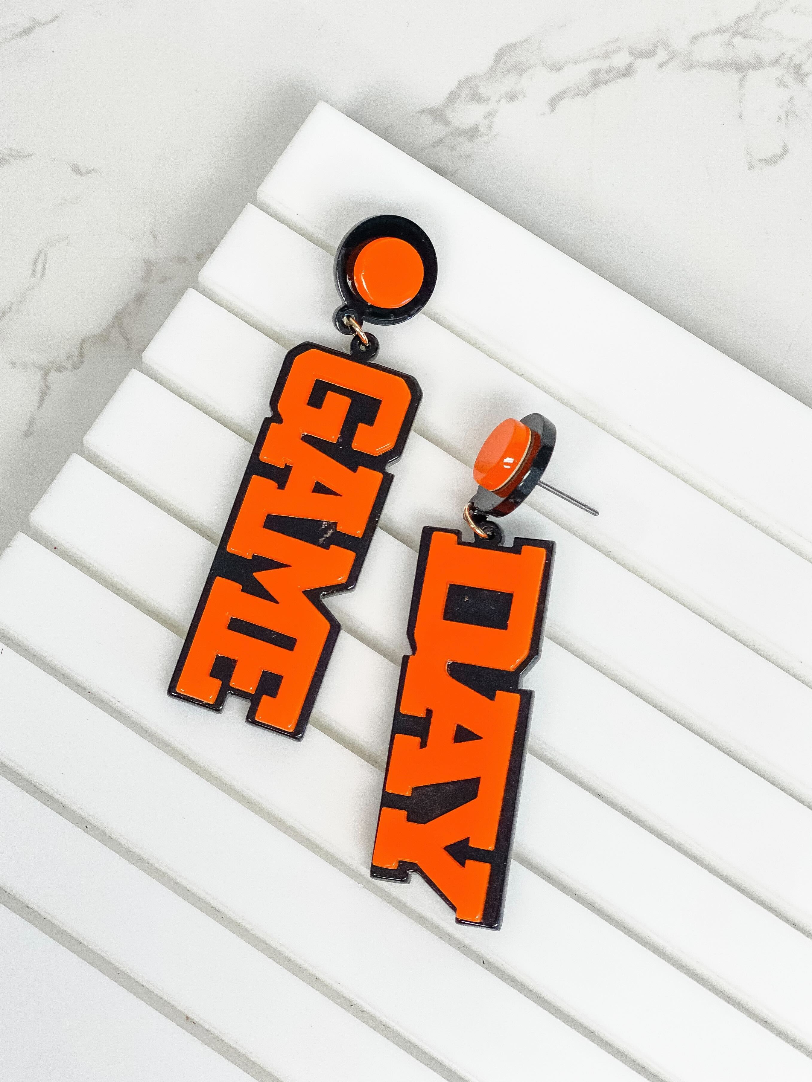 'Game Day' Statement Dangle Earrings - Black & Orange