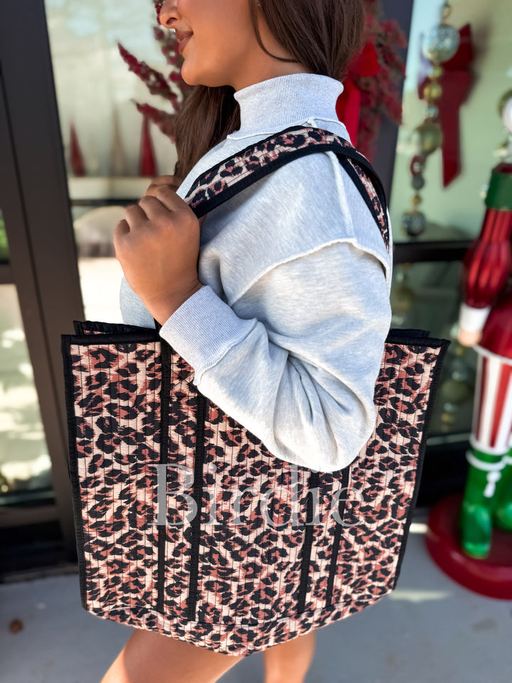 BIRDIE Quilted Tote Bag in Leopard by Birdie (SEPT ARRAY: Ships in 3-4 Weeks)
