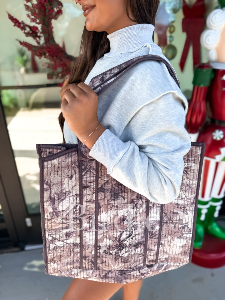 BIRDIE  Quilted Tote Bag in Dark Camo by Birdie (SEPT ARRAY: Ships in 3-4 Weeks)