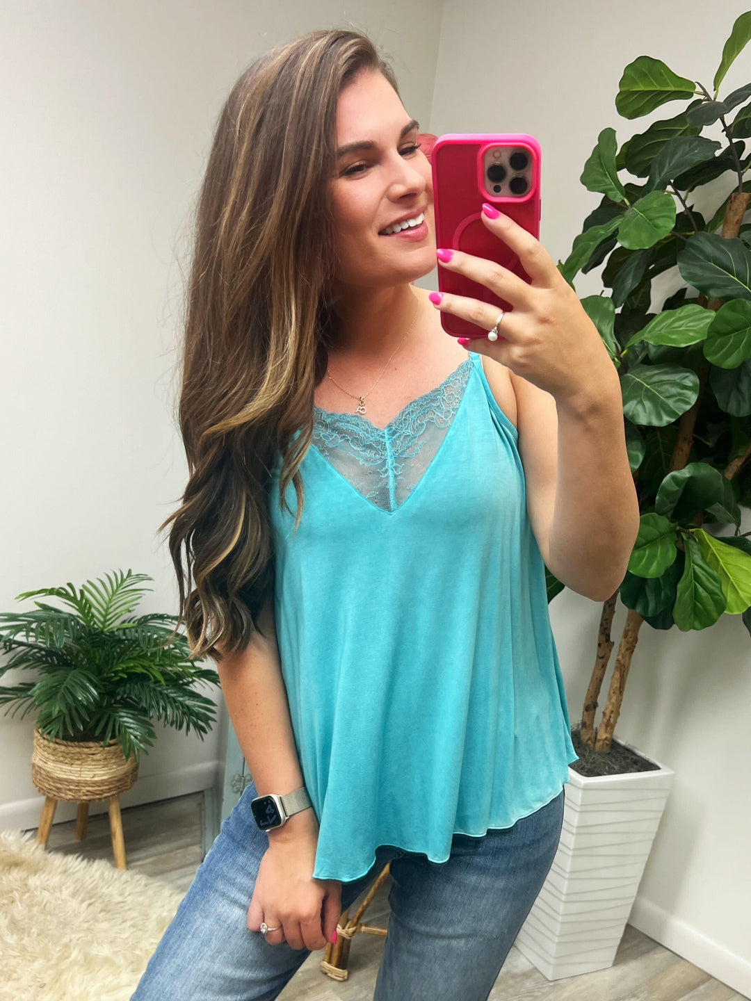 Lace V-Front Camisole by POL - Aqua