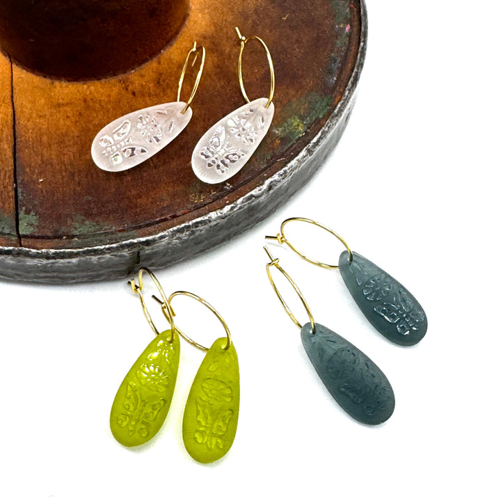 Butterfly Garden Glass Hoops by Leetie Lovendale (Preorder: Ships in 2-3 Weeks)