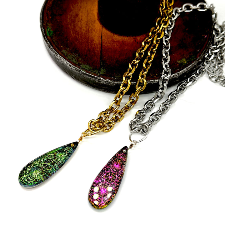 Supernova Long Glass Pendant Necklace by Leetie Lovendale (Preorder: Ships in 2-3 Weeks)
