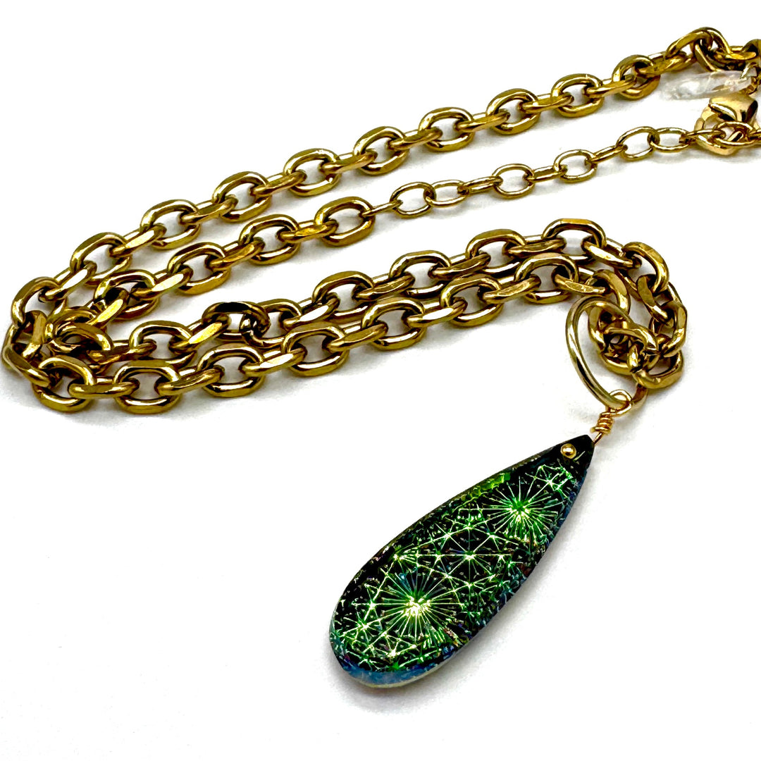 Supernova Long Glass Pendant Necklace by Leetie Lovendale (Preorder: Ships in 2-3 Weeks)