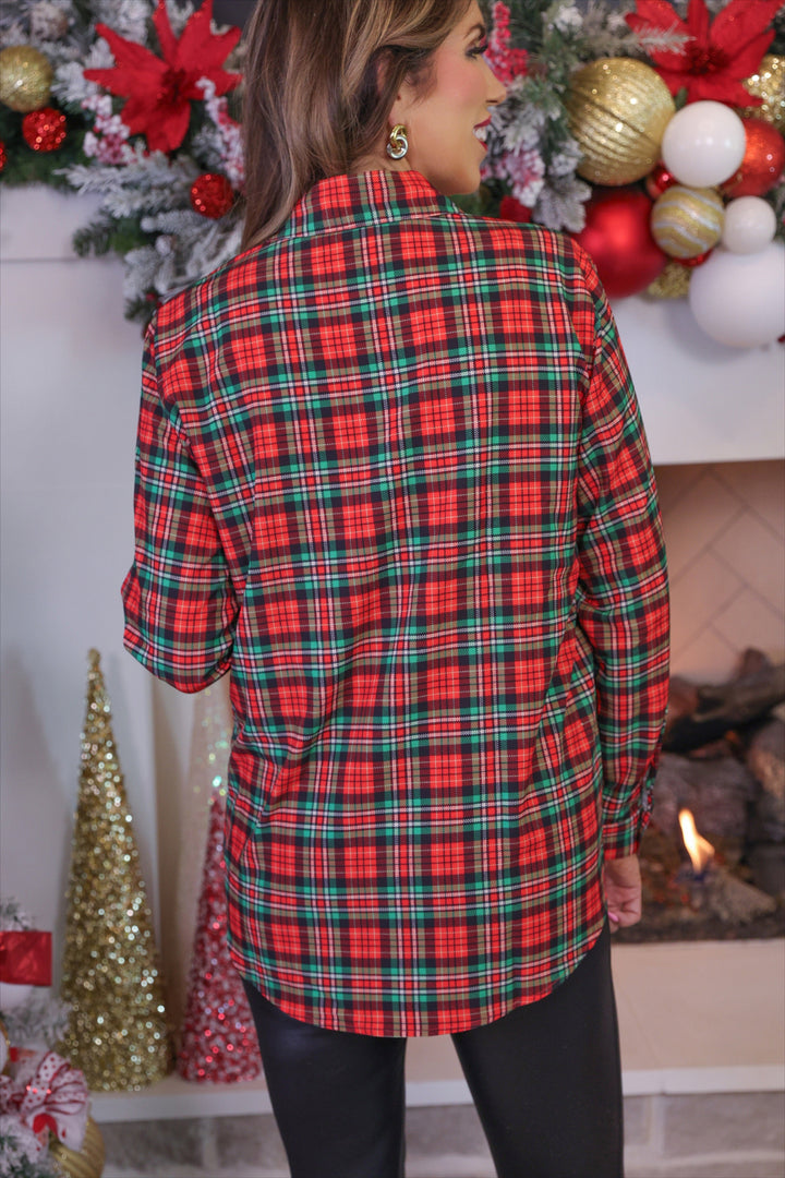 Nina Button Up Tunic- Christmas Plaid by Jess Lea (Ships in 2-3 Weeks)