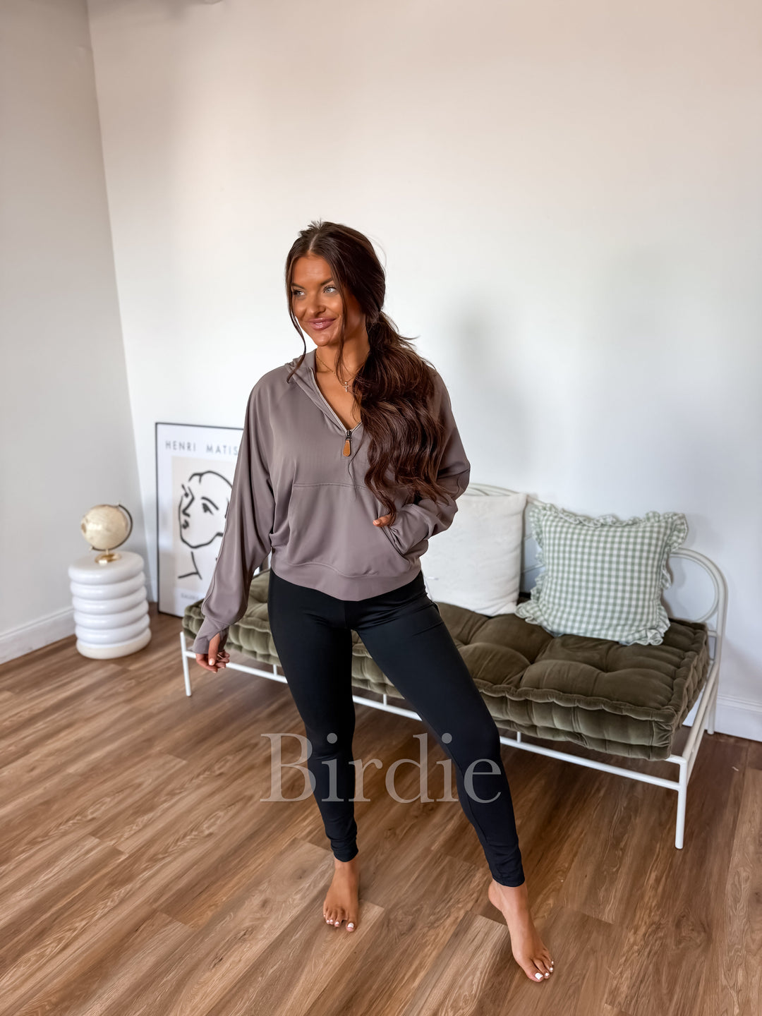 BIRDIE Summer Quarter Zip Pullover in Smoky Taupe by Birdie (SEPT ARRAY: Ships in 3-4 Weeks)