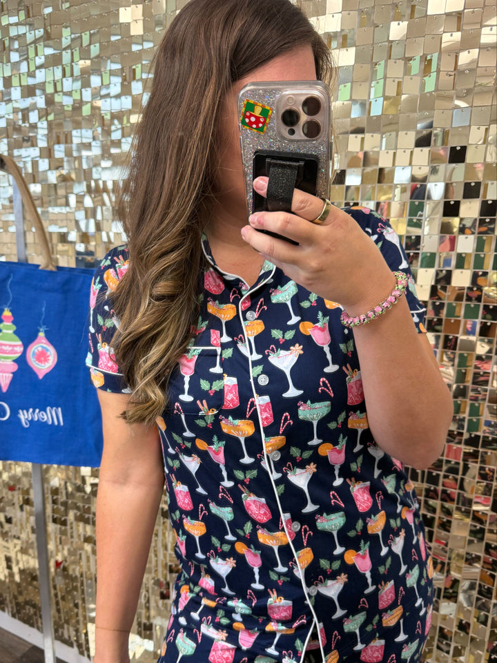 Fizz the Season Short Sleeve Button Up Sleep Shirt