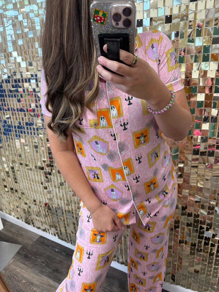 Gilded Ghouls Short Sleeve Button Up Sleep Shirt