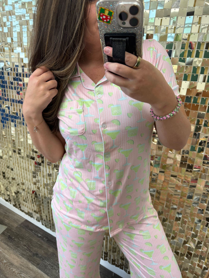 Salty but Sweet Margarita Short Sleeve Button Up Sleep Shirt