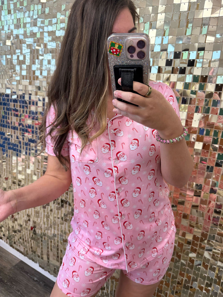 Candy Cane Cutie Short Sleeve Button Up Sleep Shirt