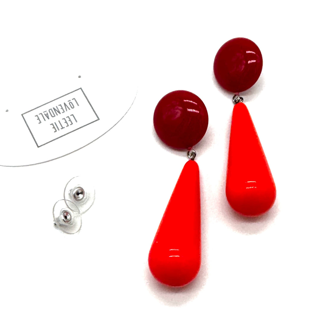 Red Hot Teardrop Earrings by Leetie Lovendale (Preorder: Ships in 2-3 Weeks)