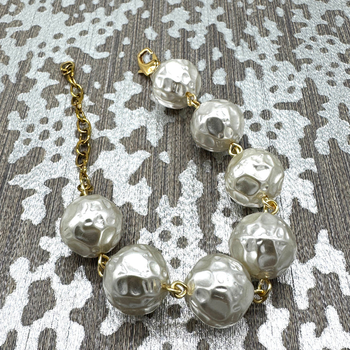 Hammered Pearl Betsy Bracelet by Lettie Lovendale (Ships in 2-3 Weeks)