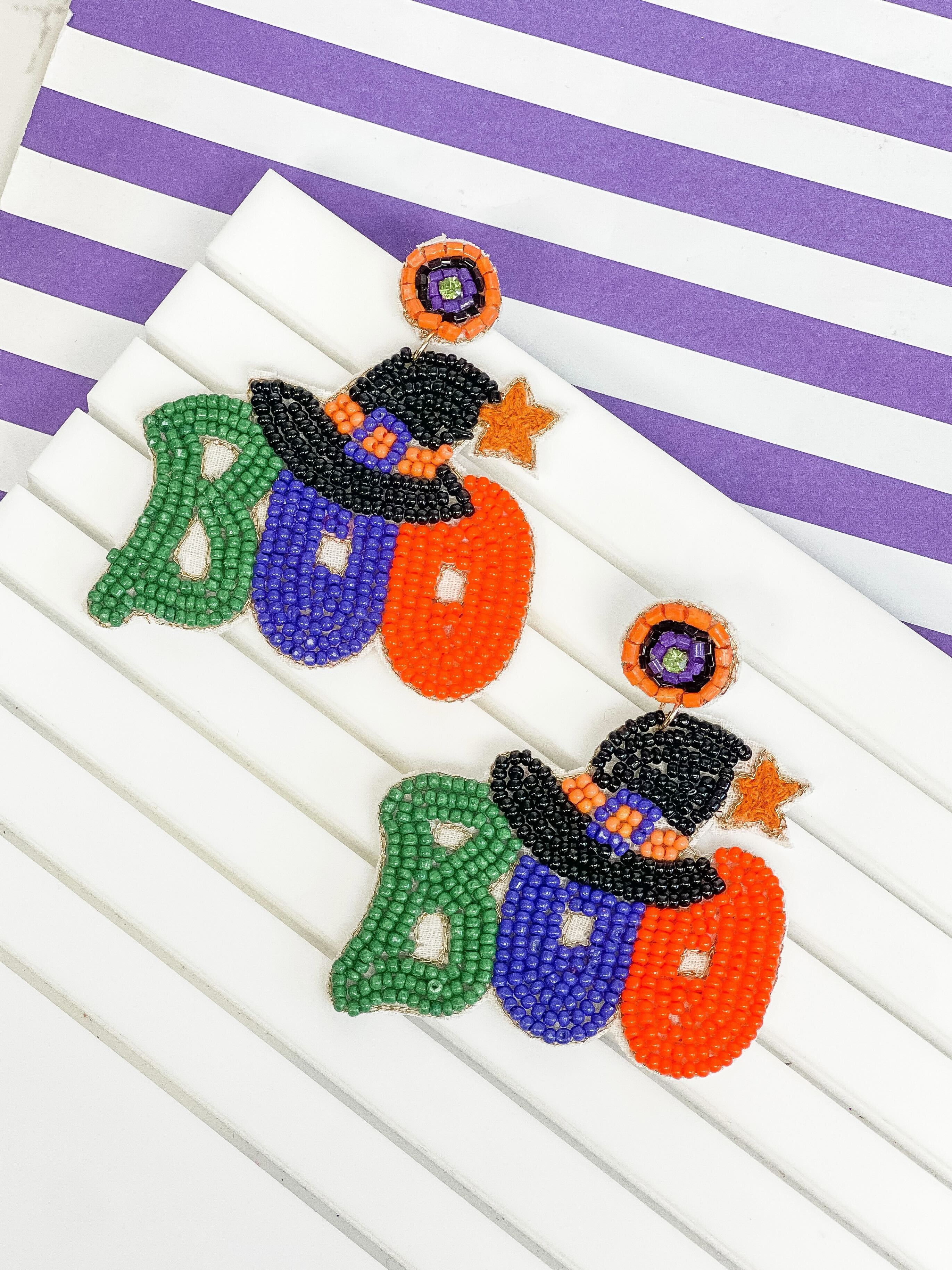 'Boo' Witchy Halloween Beaded Dangle Earrings