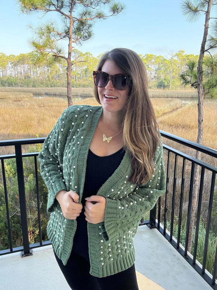 Pearl Chenille Open Cardigan - Dried Green by POL