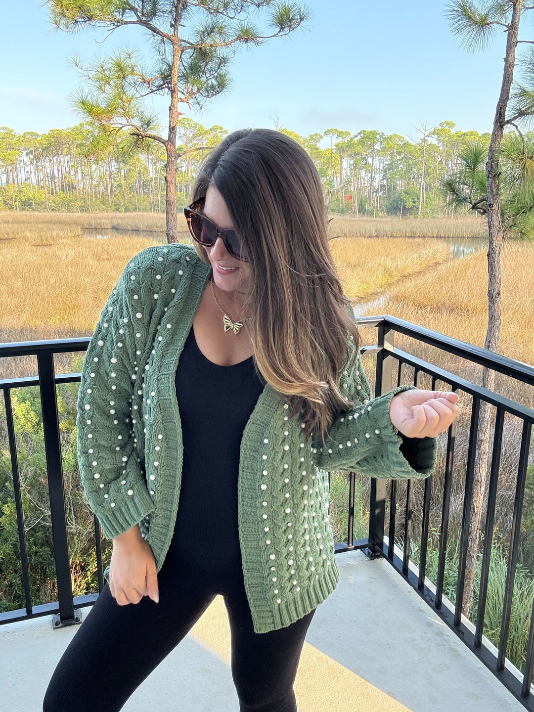 Pearl Chenille Open Cardigan - Dried Green by POL