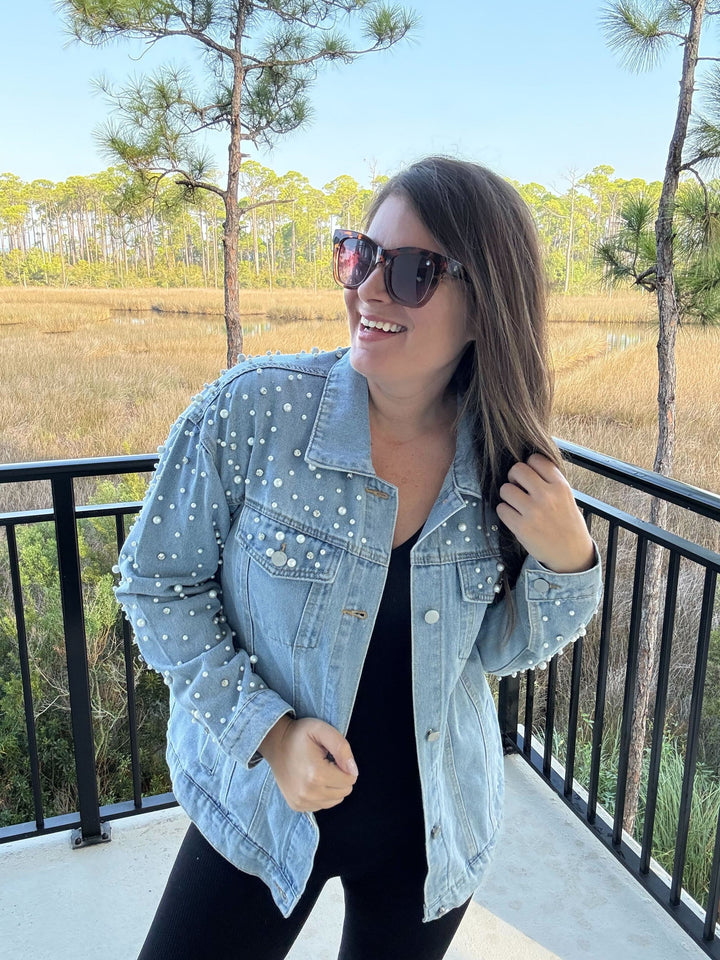 Pearl Rhinestone Denim Jacket by Davi & Dani