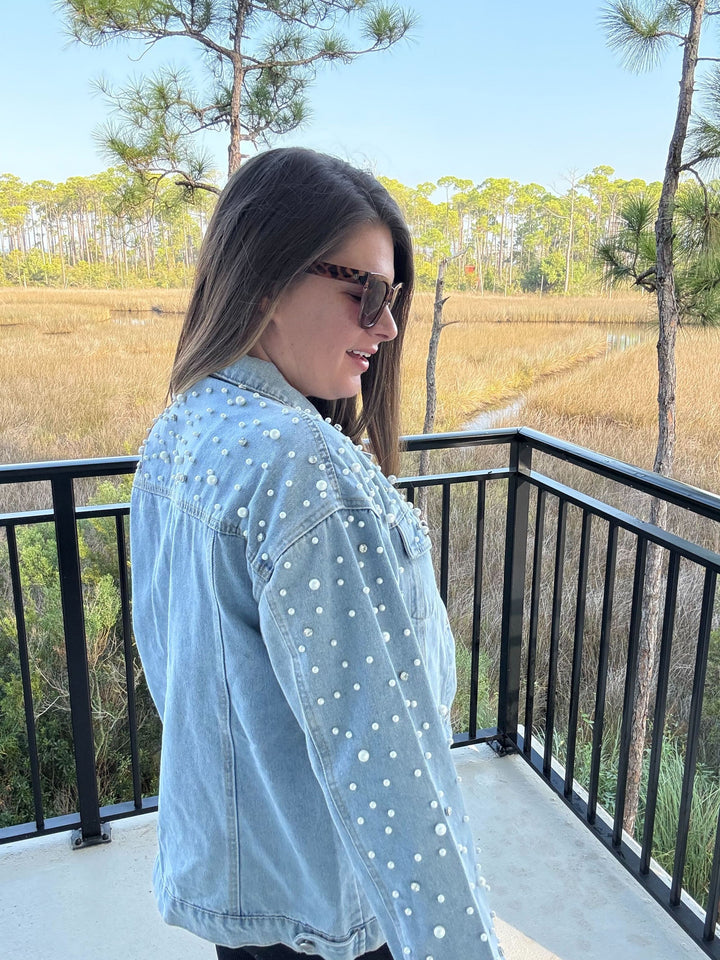 Pearl Rhinestone Denim Jacket by Davi & Dani