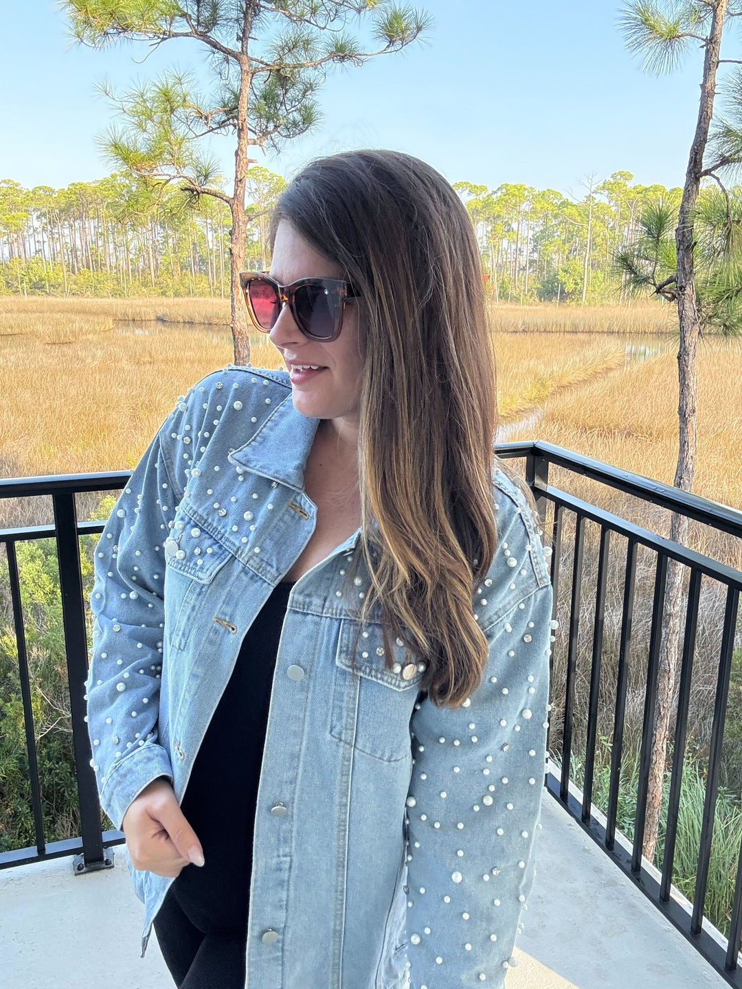 Pearl Rhinestone Denim Jacket by Davi & Dani