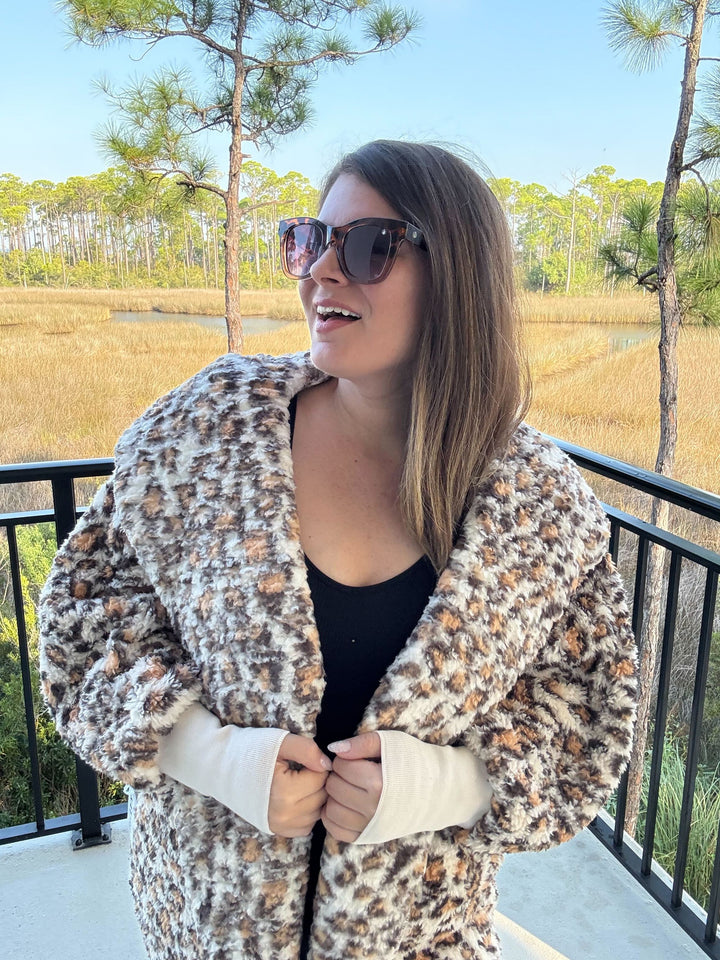 Lightweight Body Wrap With Hoodie & Pockets - Tan Leopard by Katydid