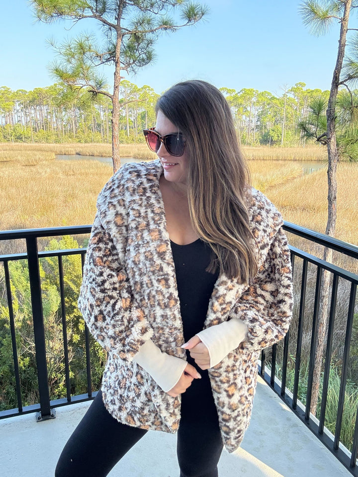 Lightweight Body Wrap With Hoodie & Pockets - Tan Leopard by Katydid