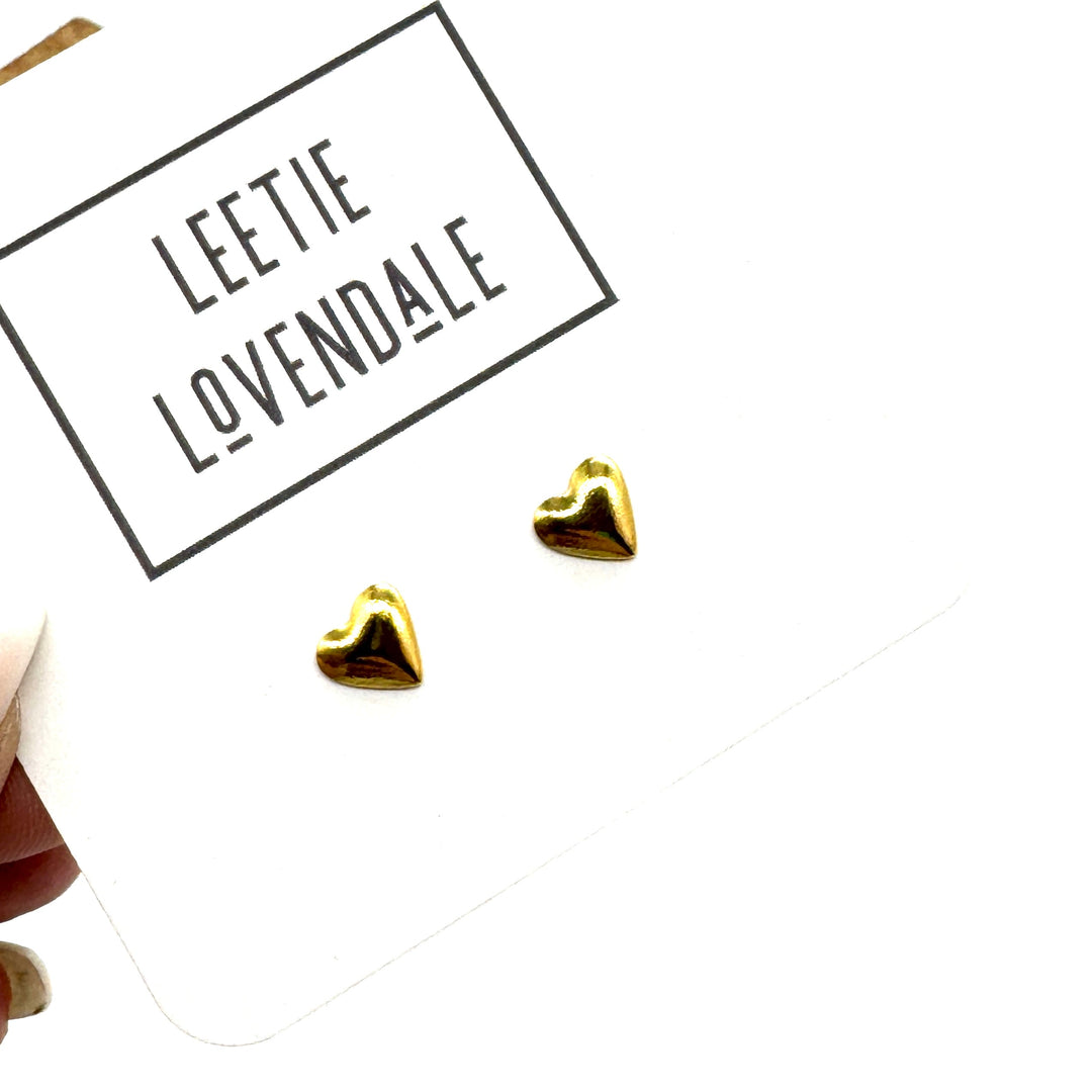 Small Hearts Deadstock Gold Stud Earrings - 6mm by Lettie Lovendale (Ships in 2-3 Weeks)
