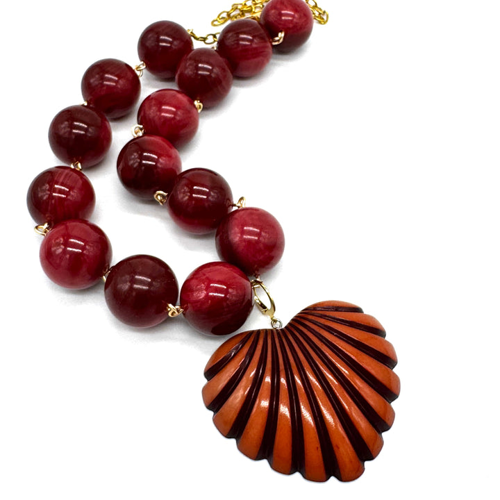 Deco Carved Heart Necklace by Lettie Lovendale (Ships in 2-3 Weeks)