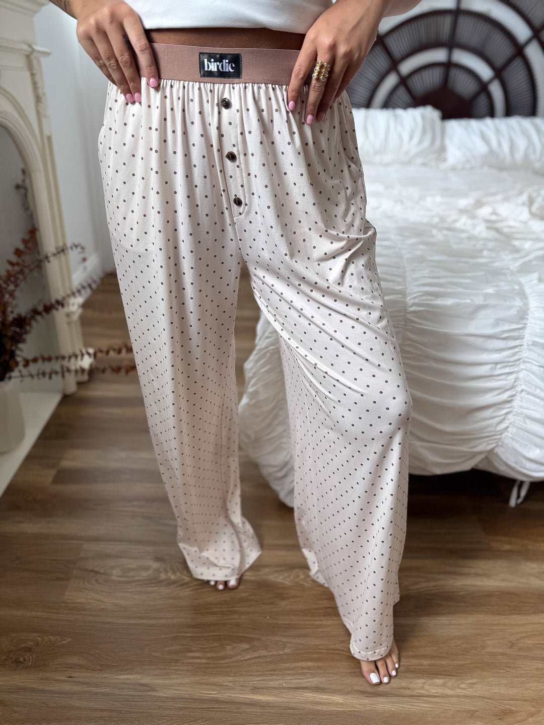 Butter Bliss Lounge Pants in Vanilla Latte Dot by BIRDIE (Ships in 3-4 Weeks)