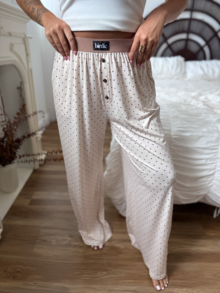 Butter Bliss Lounge Pants in Vanilla Latte Dot by BIRDIE (Ships in 3-4 Weeks)