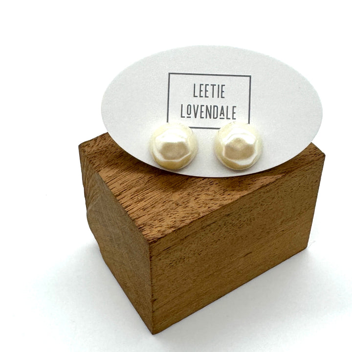 Flintstones Pearl Button Stud Earrings *DoorBuster!* by Lettie Lovendale (Ships in 2-3 Weeks)