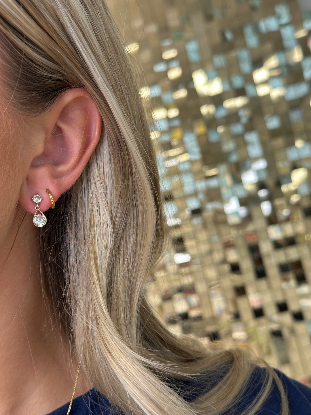 Cubic Zirconia Pear Shape Drop Earrings - Gold