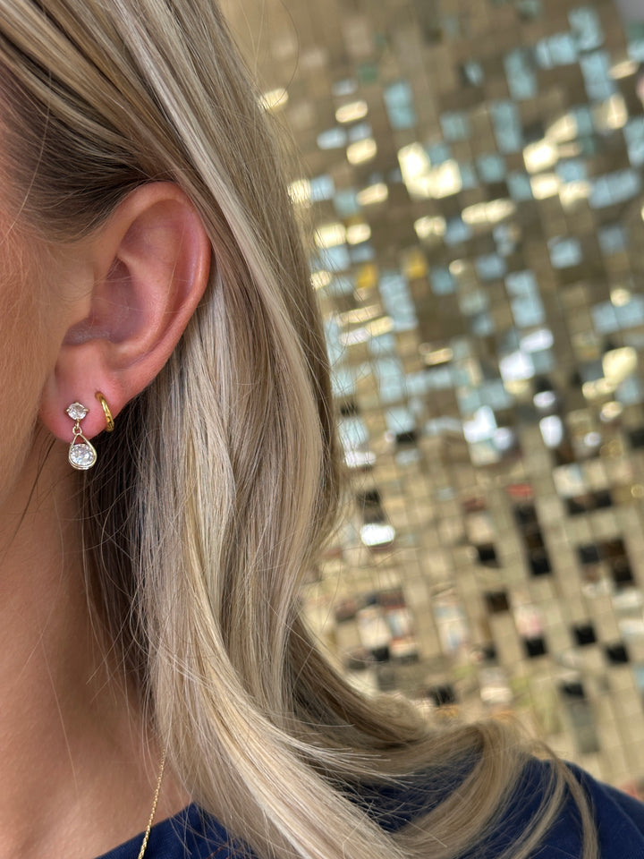 Cubic Zirconia Pear Shape Drop Earrings - Gold