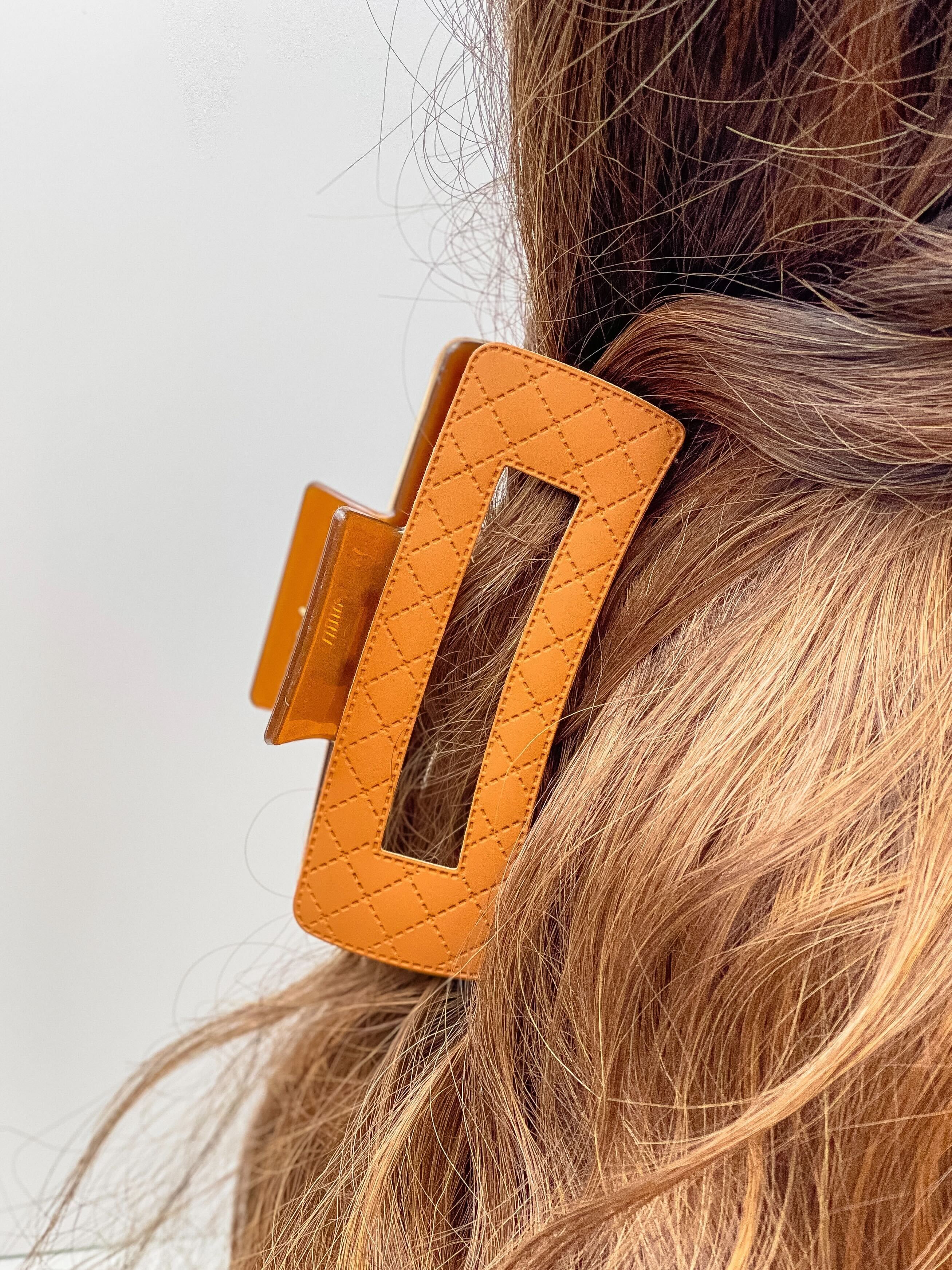 Plush Printed Rectangle Claw Clip - Brown