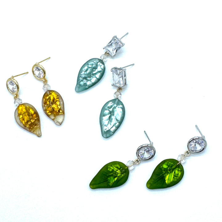 Shimmer Glass Leaf Earrings by Lettie Lovendale (Ships in 2-3 Weeks)