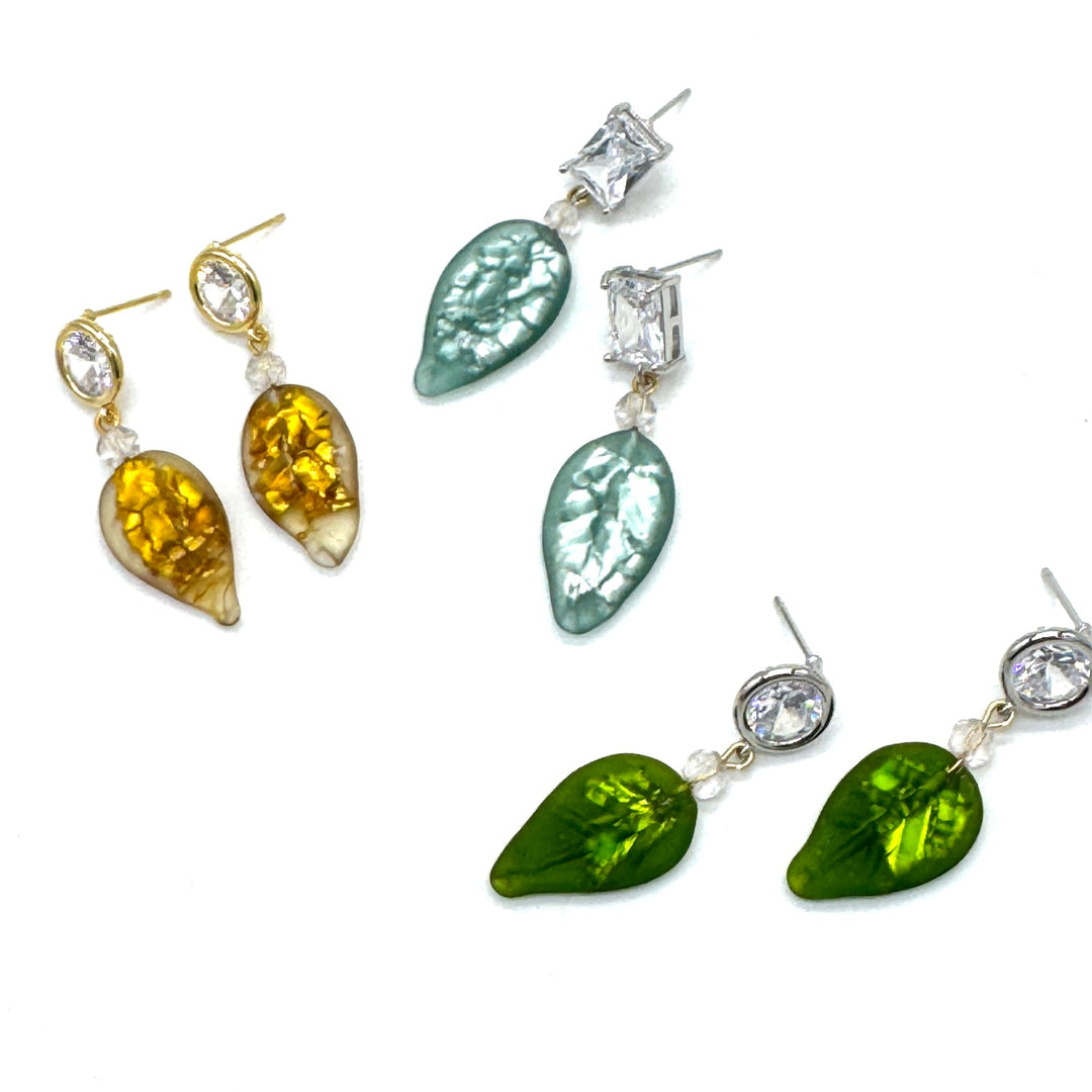 Shimmer Glass Leaf Earrings by Lettie Lovendale (Ships in 2-3 Weeks)