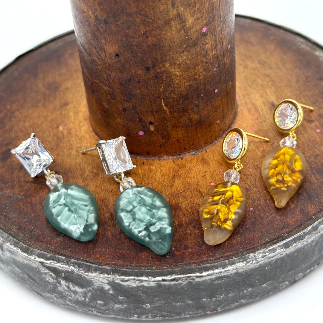 Shimmer Glass Leaf Earrings by Lettie Lovendale (Ships in 2-3 Weeks)
