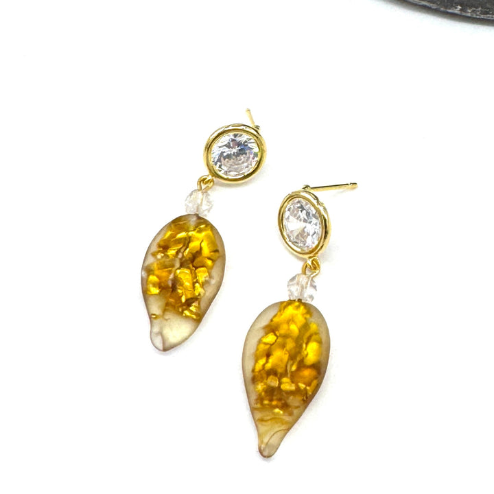 Shimmer Glass Leaf Earrings by Lettie Lovendale (Ships in 2-3 Weeks)