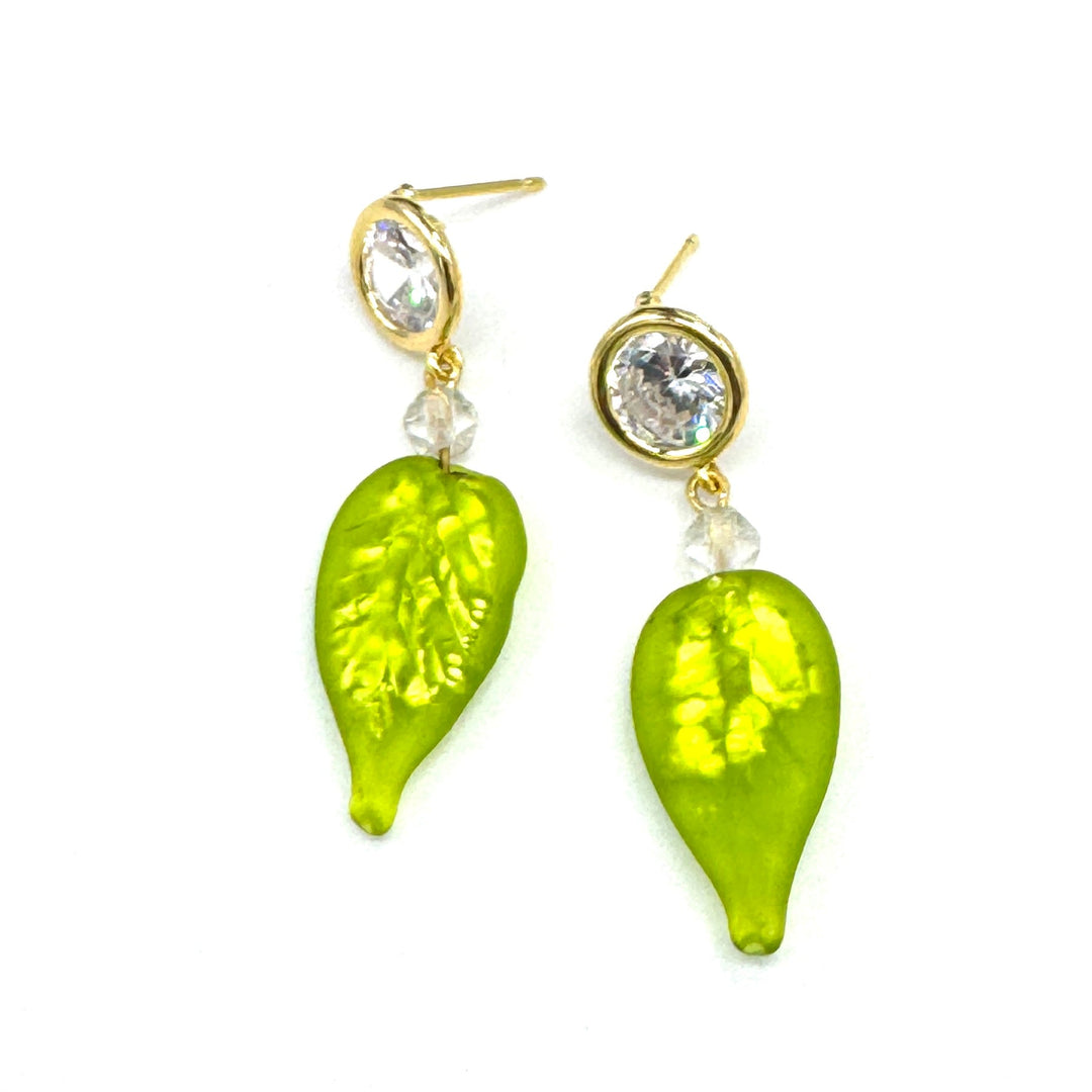 Shimmer Glass Leaf Earrings by Lettie Lovendale (Ships in 2-3 Weeks)