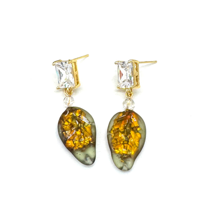 Shimmer Glass Leaf Earrings by Lettie Lovendale (Ships in 2-3 Weeks)