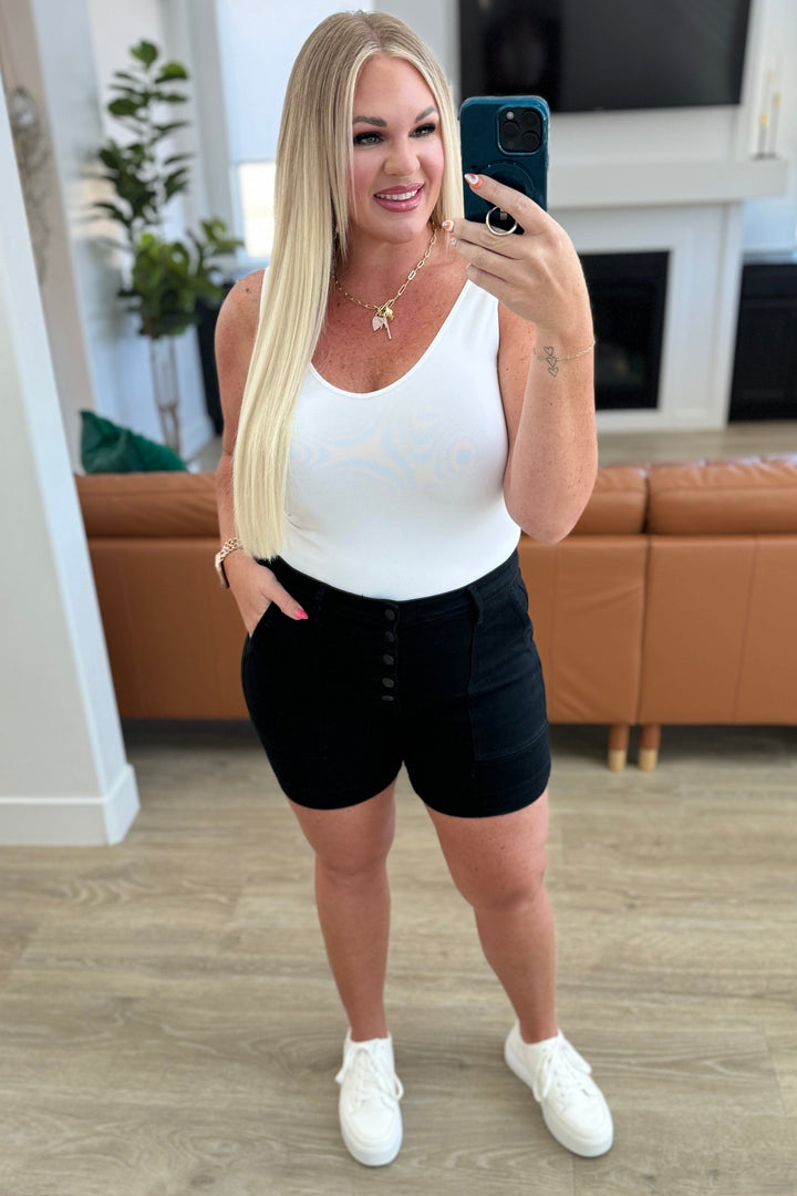 Reagan High Rise Button Fly Trouser Shorts by Judy Blue