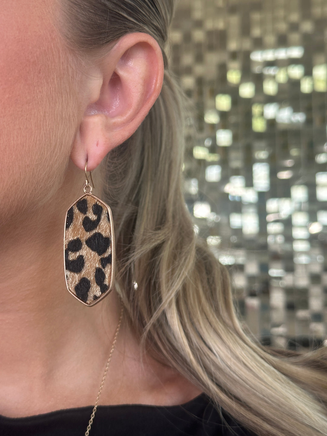 Textured Leopard Gold Drop Earrings