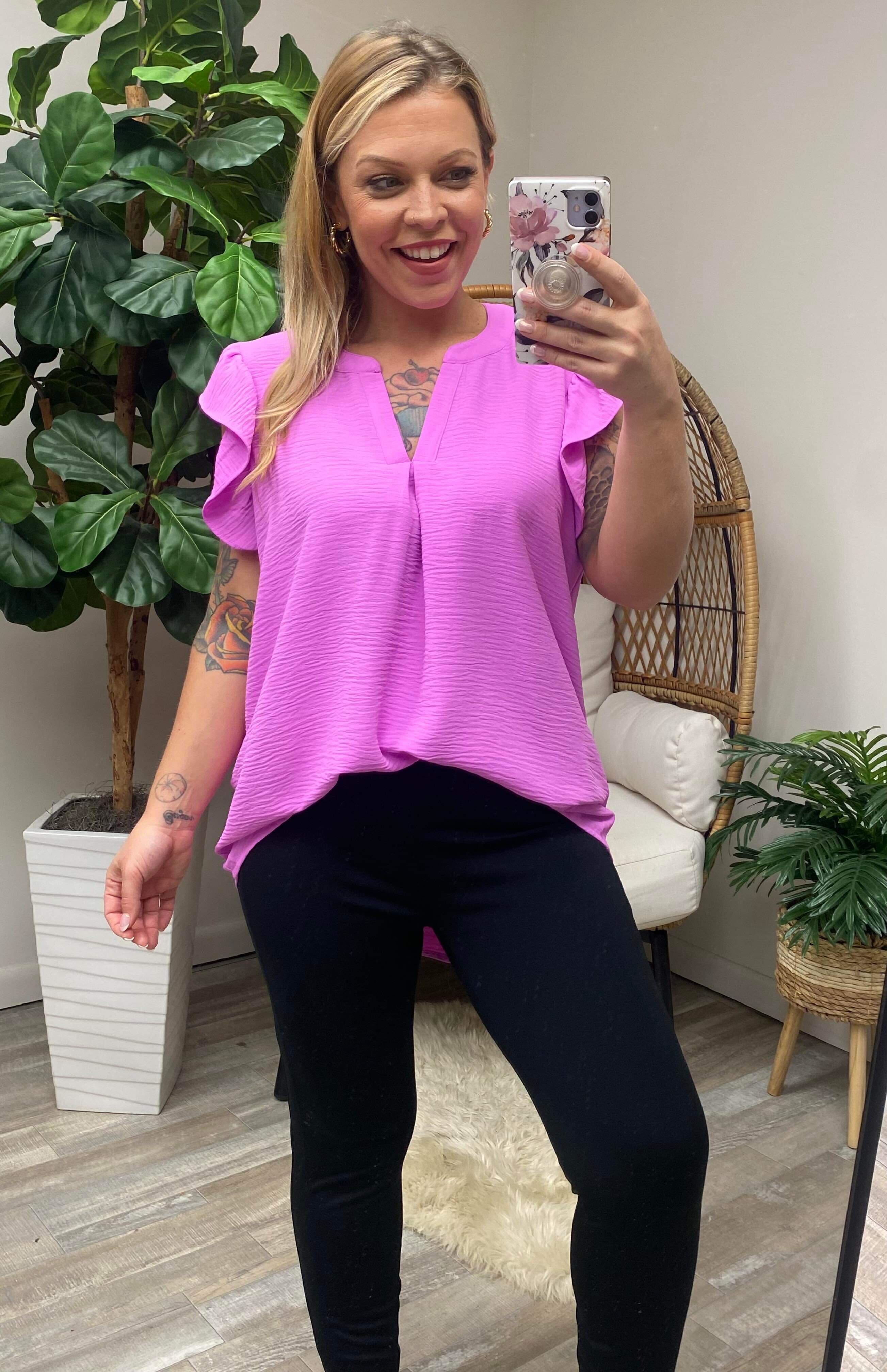 Someday Maybe Flutter Sleeve Top - Bright Mauve
