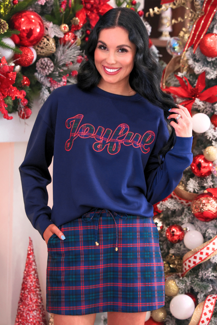 Navy Christmas Plaid Skort by Jess Lea (PREORDER: Ships in October)