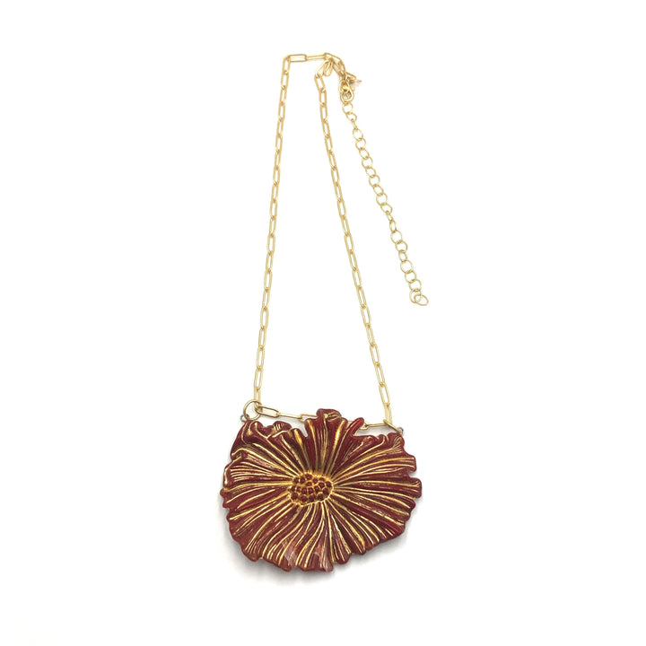 Cosmos Gilded Red Single Flower Necklace by Lettie Lovendale (Ships in 2-3 Weeks)