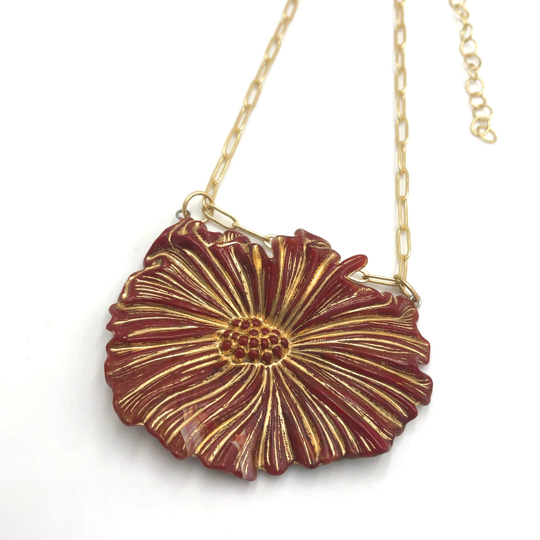 Cosmos Gilded Red Single Flower Necklace by Lettie Lovendale (Ships in 2-3 Weeks)