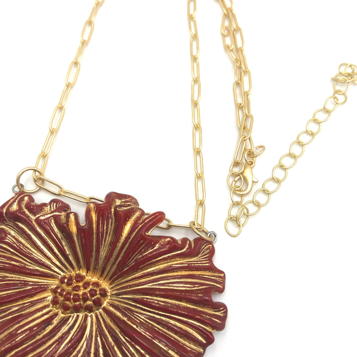 Cosmos Gilded Red Single Flower Necklace by Lettie Lovendale (Ships in 2-3 Weeks)