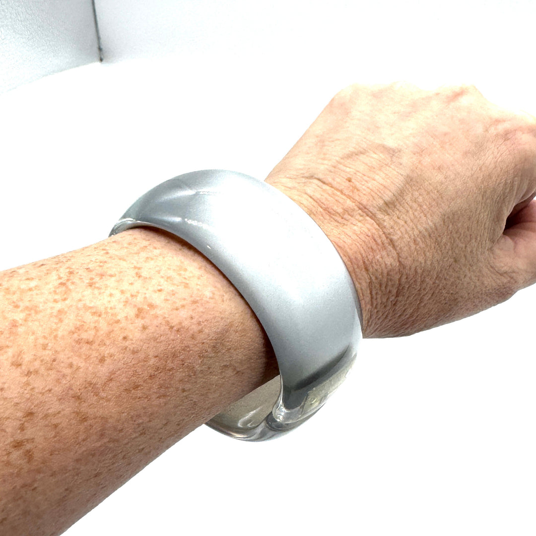 Silver Lining – Vintage Lucite Clamper Bracelet by Leetie Lovendale (Preorder: Ships in 2-3 Weeks)