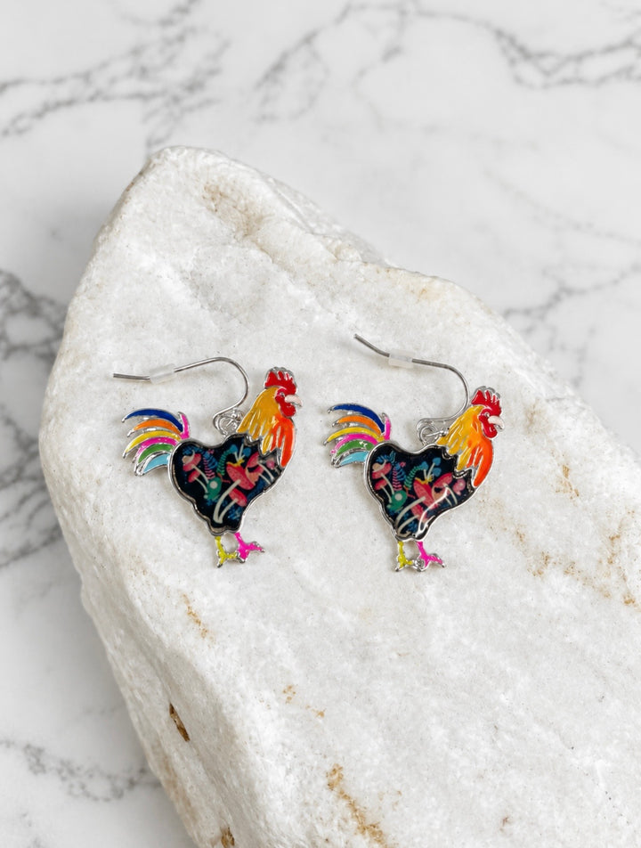 Rooster Printed Dangle Earrings