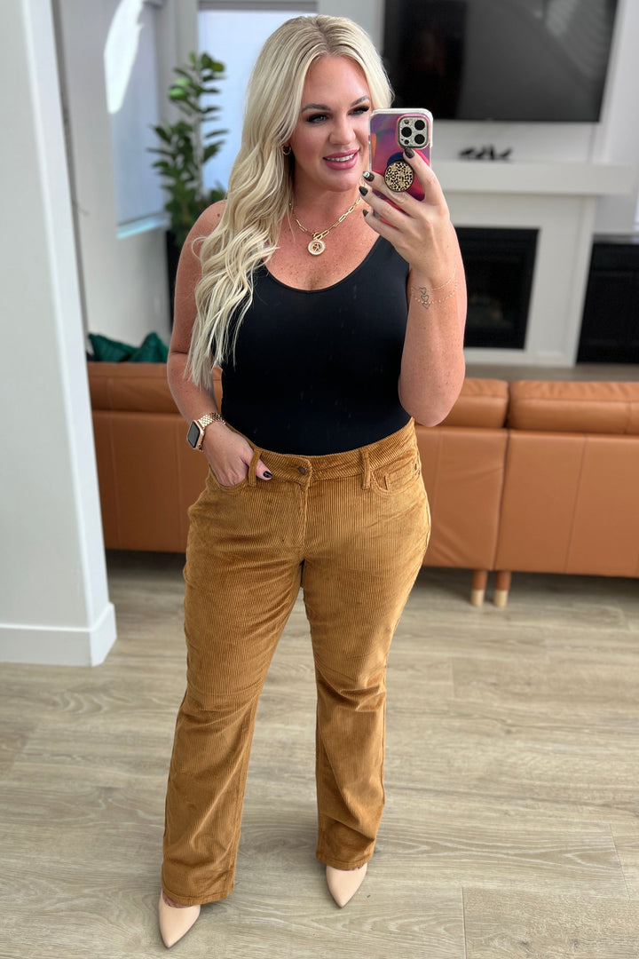 Cordelia Bootcut Corduroy Pants in Camel by Judy Blue