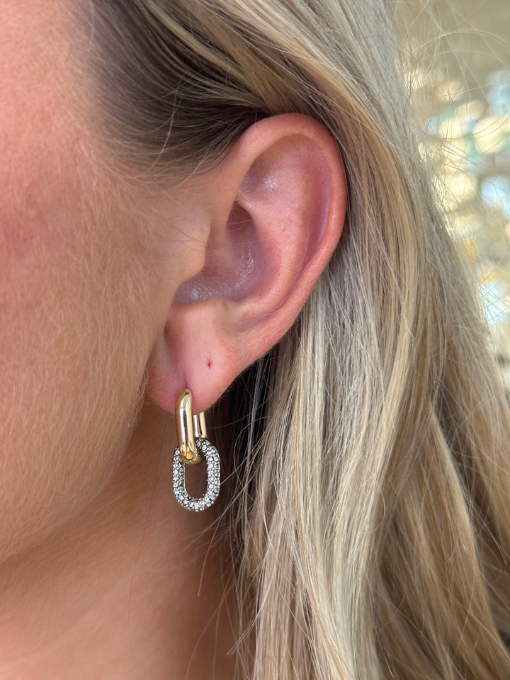 Pave Gold Link Dangle Earrings