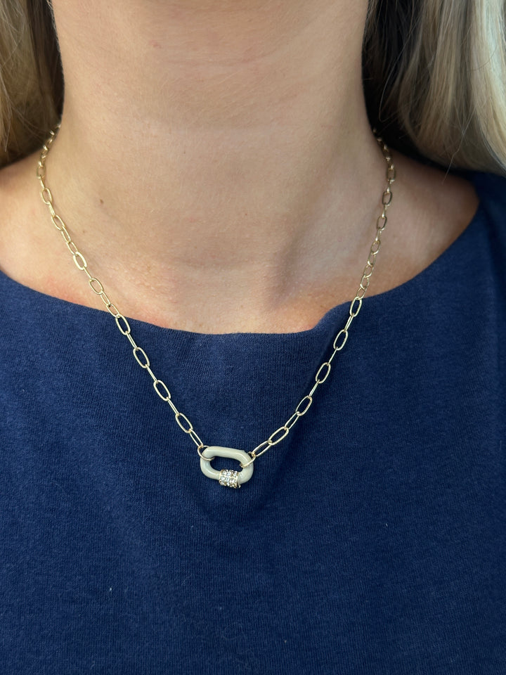 Glitzy Locked Link Pendant Necklace - Grey